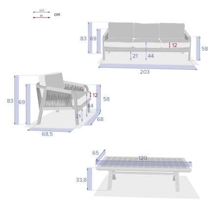 SALON COMPLET PAPOUASIE - 1 CANAPE + 2 FAUTEUILS + 1 TABLE