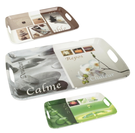 PLATEAU DE SERVICE  MELAMINE 46 X 30CM MOTIF  " BEIGE SABLE  "