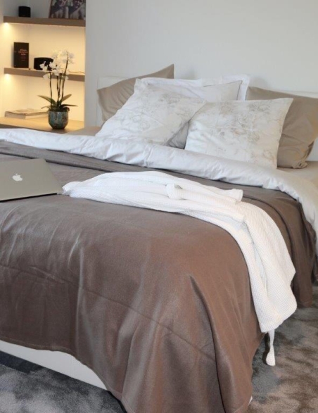 COUVERTURE POLAIRE 350GR TAUPE BEIGE 2 PERS.220 X 240 IRIS