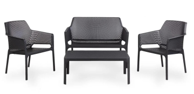 SALON NET NARD ANTHRACITE - 1 TABLE 1 CANAPE 2 FAUTEUILS RELAX