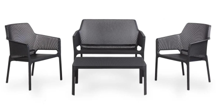 SALON NET NARDI ANTHRACITE - 1 TABLE 1 CANAPE 2 FAUTEUILS RELAX Made in EU
