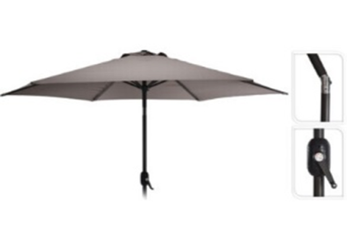 PARASOL Ø2.7M TAUPE 160gr/m² A MANIVELLE INCLINABLE 6 BALEINES MAT Ø38MM KO