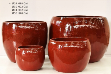 SET 4 POTS RONDS ROUGE Ø24 H18 / Ø30 H22 / Ø41 H32 / Ø56 H40 CM