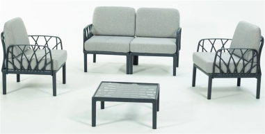 SALON DE JARDIN GARDEN SET ANTHRACITE - 1 TABLE 1 CANAPE 2 FAUTEUILS + COUSSINS