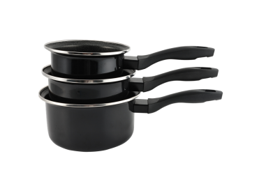 ENSEMBLE DE 3 CASSEROLES EMAIL "BLACK STONE"  Ø16-18-20 CM - TOUS FEUX