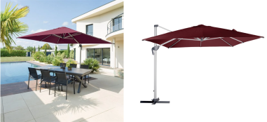 PARASOL DEPORTE 4 X 3 M - TOILE BORDEAUX - MAT ALU