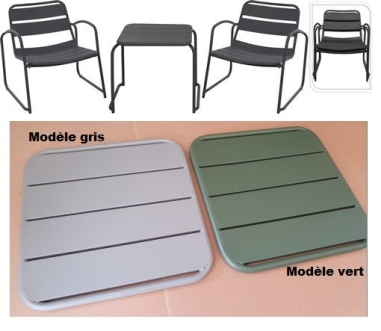 SALON KOP - 2 FAUTEUILS - 1 TABLE BASSE  - COULEUR METAL GRIS  - SANDA