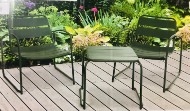 SALON KOP - 2 FAUTEUILS - 1 TABLE BASSE  - COULEUR METAL VERT  - SANDA