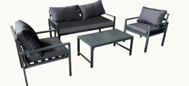 SALON DE JARDIN ALU ANTRACITE  TONY - 2 FAUT 1 CANAPE 1 TABLE BASSE