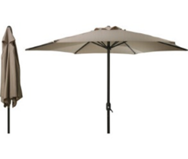 PARASOL Ø 3M TAUPE 180 gr/m² A MANIVELLE NON INCLINABLE 6 BALEINES MAT Ø 48MM KO