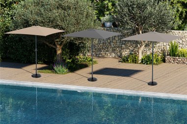 PARASOL ALU 2 X 3 M GRIS FONCE AVEC MANIVELLE- 6 BALEINES 4.8POTEAU SUNNY