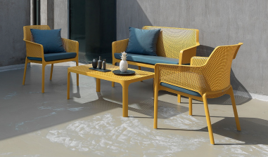 SALON NET NARDI SENAPE JAUNE- 1 TABLE 1 CANAPE 2 FAUTEUILS RELAX PROMO