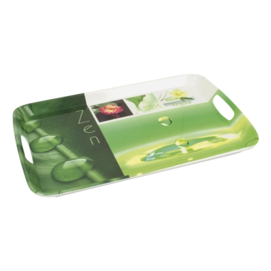 PLATEAU DE SERVICE  MELAMINE 46 X 30CM MOTIF  "ZEN VERT" ***PROMOTION***