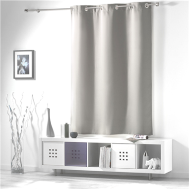RIDEAU OBSCURCISSANT UNI GRIS  CLAIR 100 LX130 H A OEILLETS **PROMOTION**