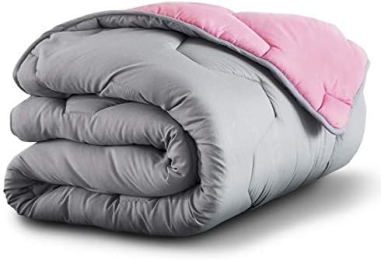 COUETTE  MICROFIBRE LINO 140 X 200 CM  FRAMBOISE/GRIS 450 GR/M² Made in EU