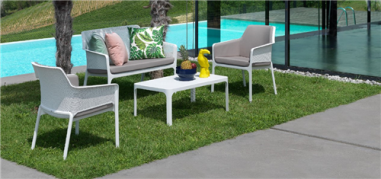 SALON NET NARDI BLANC - 1 TABLE 1 CANAPE 2 FAUTEUILS RELAX Made in EU