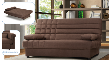 BANQUETTE CLIC CLAC BED1 -130X190 CHOCO AVEC ACCOUDOIRS- MATELAS 20K **ESP**