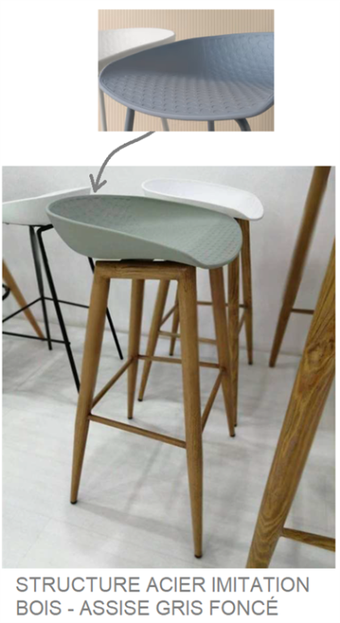 TABOURET DE BAR ANTHRACITE - PIED ACIER IMITATION BOIS "PEX"