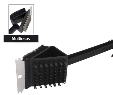 BROSSE A BARBECUE  3 EN 1 INOX AVEC POIGNEE EN PP   45CM **FIN MARS**