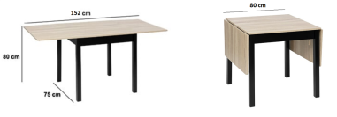 TABLE EXTENSIBLE 80/152 X 80 X H75 - 2 A 6 PLACES - BOIS