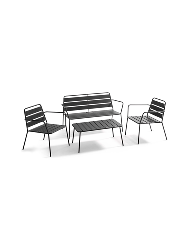 SALON KOP 2 FAUTEUILS/1 CANAPE/1 TABLE BASSE (90X50)- METAL GRIS