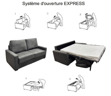 CANAPE CONVERTIBLE GRIS "ANA" 3 PLACES - MATELAS 160X200X15