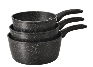 ENSEMBLE DE 3 CASSEROLES "ALUMINIUM FORGÉ"   Ø16-18-20 CM - TOUS FEUX **2026**