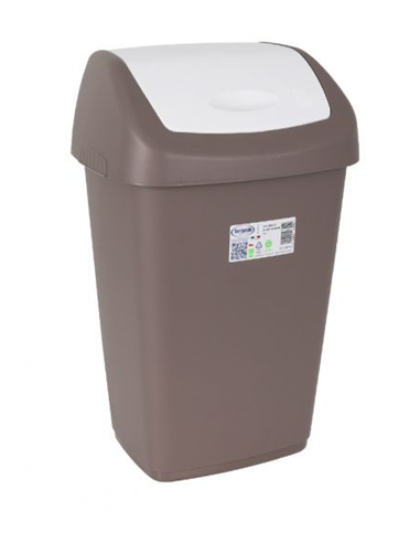 POUBELLE DE CUISINE TAUPE 15L AVEC ABBATANT BLANC