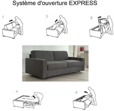 CANAPE CONVERTIBLE GRIS NEW JENNY 2PLACES - COUCHAGE 140X190 CM