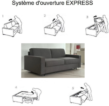 CANAPE CONVERTIBLE GRIS NEW JENNY 2PLACES - COUCHAGE 140X190 CM