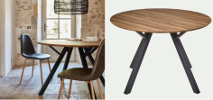 TABLE Ø109 CM X 75CM HAUTEUR - PIED NOIR PLATEAU BOIS -  MATHILDE