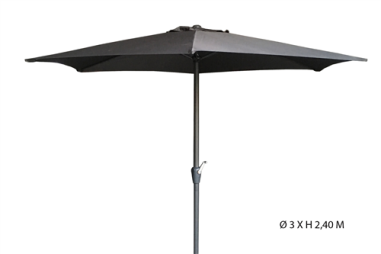 PARASOL ALU GRIS FONCÉ 3 M DIAM  AVEC  MANIVELLE- 8 BALEINES 4.8 POTEAU