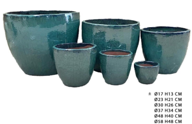 SET 6 POTS RONDS VERTS Ø17 H13  /Ø23 H21 / Ø30 H26 / Ø37 H34 / Ø48 H40 / Ø58 H48