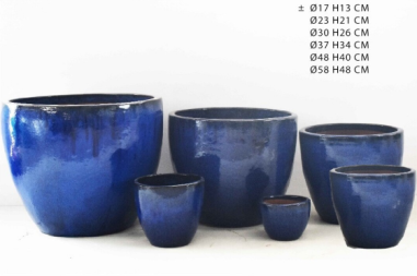 SET 6 POTS RONDS BLEUS Ø17 H13  /Ø23 H21 / Ø30 H26 / Ø37 H34 / Ø48 H40 / Ø58 H48