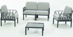 SALON DE JARDIN GARDEN SET ANTHRACITE - 1 TABLE 1 CANAPE 2 FAUTEUILS + COUSSINS