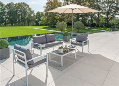 SALON DE JARDIN ALU BLANC TONY-2 FAUTEUILS-1 CANAPE-1 TABLE BASSE