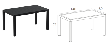 TABLE ARES (ARCTIC) 140 X80 X H75 CM  GRIS FONCEE - Made in EU  **ESP***