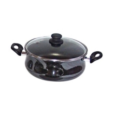 FAITOUT 26 CM "VITRINOR" EMAIL/ INT ANTI ADHESIF - COUV. EN VERRE - TOUS FEUX