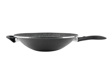 WOK  REVETEMENT PIERRE 34 CM  POIGNEE + ANSE  GRIS  VITRINOR - TOUS FEUX