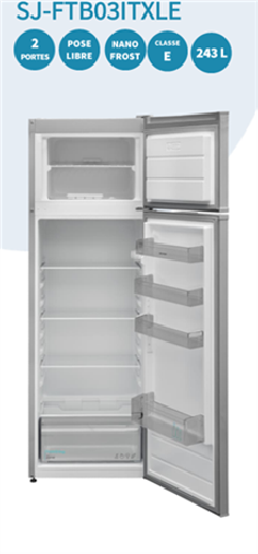 REFRIGERATEUR CONGEL.SILVER SHARP H160 CM -243L 201L+42L SJFTB03ITXLE