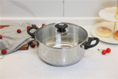 FAITOUT ACIER INOX TOUS FEUX Ø28 CM + COUVERCLE EN VERRE