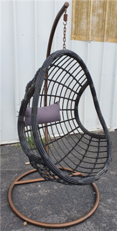 BALANCELLE SUSPENDUE "QS" NOIRE TUBE MARRON + COUSSINS GRIS