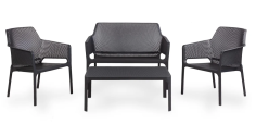 SALON NET NARDI ANTHRACITE - 1 TABLE 1 CANAPE 2 FAUTEUILS RELAX Made in EU