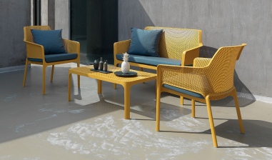 SALON NET NARDI SENAPE JAUNE-1 TABLE 1 CANAPE 2 FAUTEUILS RELAX Made in EU