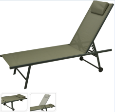 BAIN DE SOLEIL AVEC APPUI TETE ET ROULETTES - KAKI