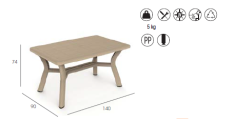 TABLE DALIA 140 X 90 TAUPE ***RECYCLEE***- avec renfort central Made in EU
