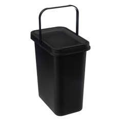 POUBELLE DE CUISINE 12L NOIRE -  RECTANGLE - OUVERTURE COUVERCLE - AVEC ANSE