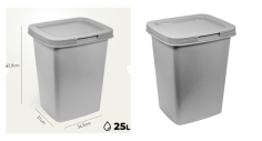 POUBELLE CUISINE CARREE 25L GRIS AVEC COUVERCLE A POIGNEE