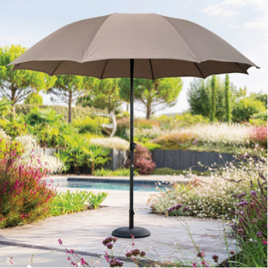 PARASOL 2.7 M NEW SHANA TAUPE ALU - POTEAU38 - 10 BAL-220GR -OUVERTE PUSH