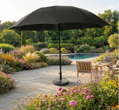PARASOL 2.7 M NEW SHANA GRIS FONCE ALU-POTEAU38-10 BAL-220GR-OUVERTE PUSH